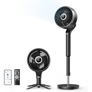 DREO Smart Fan for Bedroom, standing 150° +100° Omni-Directional Oscillating Fans, 120ft CirculAir Quiet Fan with DC Motor, 12 Speeds, 6 Modes, 20dB,Remote Control, 12H Timer(Black)