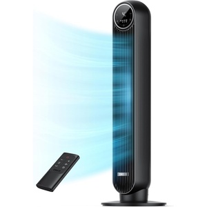 DREO Tower Fan for Bedroom, 2026 Upgraded DC Motor, 28ft/s High Velocity, 20dB Ultra Quiet Standing Fan, 8 Speeds 4 Modes, 90° Oscillating Bladeless Fan for Indoors, Floor Fans with Remote, Black(Black)