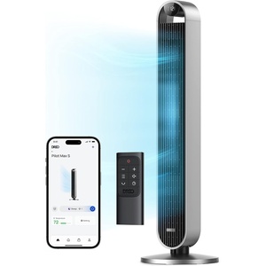 DREO Tower Fan for Bedroom, 42 Inch 120° Oscillating Fan, 20dB Quiet DC Motor, 28ft/s Velocity Bladeless Standing Fan with 12 Speeds, 4 Modes, 12H Timer Cooling Fans for Home, Living Room(Silver)