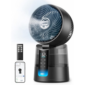 DREO TurboCool Misting Fan 516, 5℉ Drop Cooling Fans that Blow Cold Air, 150°+30° Omni-directional Oscillating, Evaporative air cooler, 26 ft/s Wind, Ultrafine Mist, 20dB 6 Speeds 2 Modes, White(Grey)