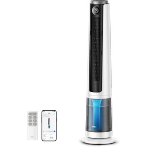 DREO TurboCool Misting Fan 765S, Fans that Blow Cold Air, 10°F Cooling, 34ft/s Fast Evaporative Air Cooler, 6L Tank, 20 dB Quiet DC Motor, 90° Tower Fan with 12 Speeds, 4 Modes for Home, Grey(White)