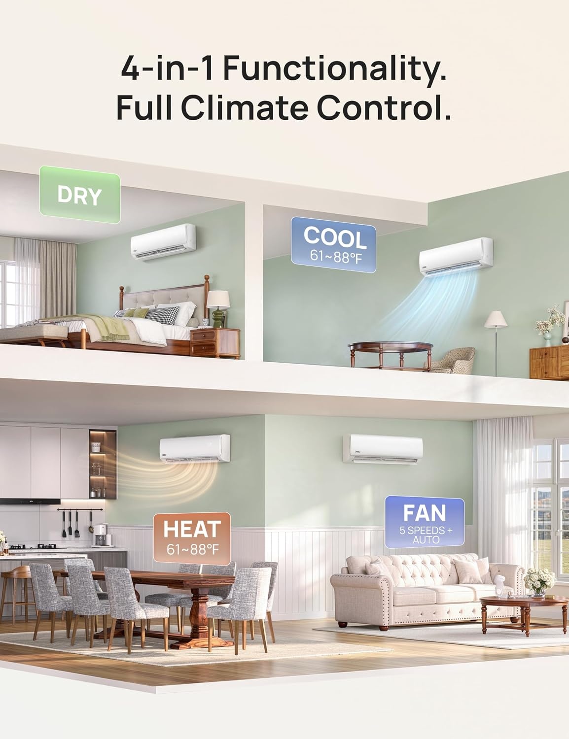 image:imageDREO 12000 BTU Mini Split Air Conditioner Heat Pump 115V Inverter Ductless System 20 SEER2 Energy Efficient Covers Up to 700 SqFt Works with Alexa PreCharged CondenserampInstallation Kit Included