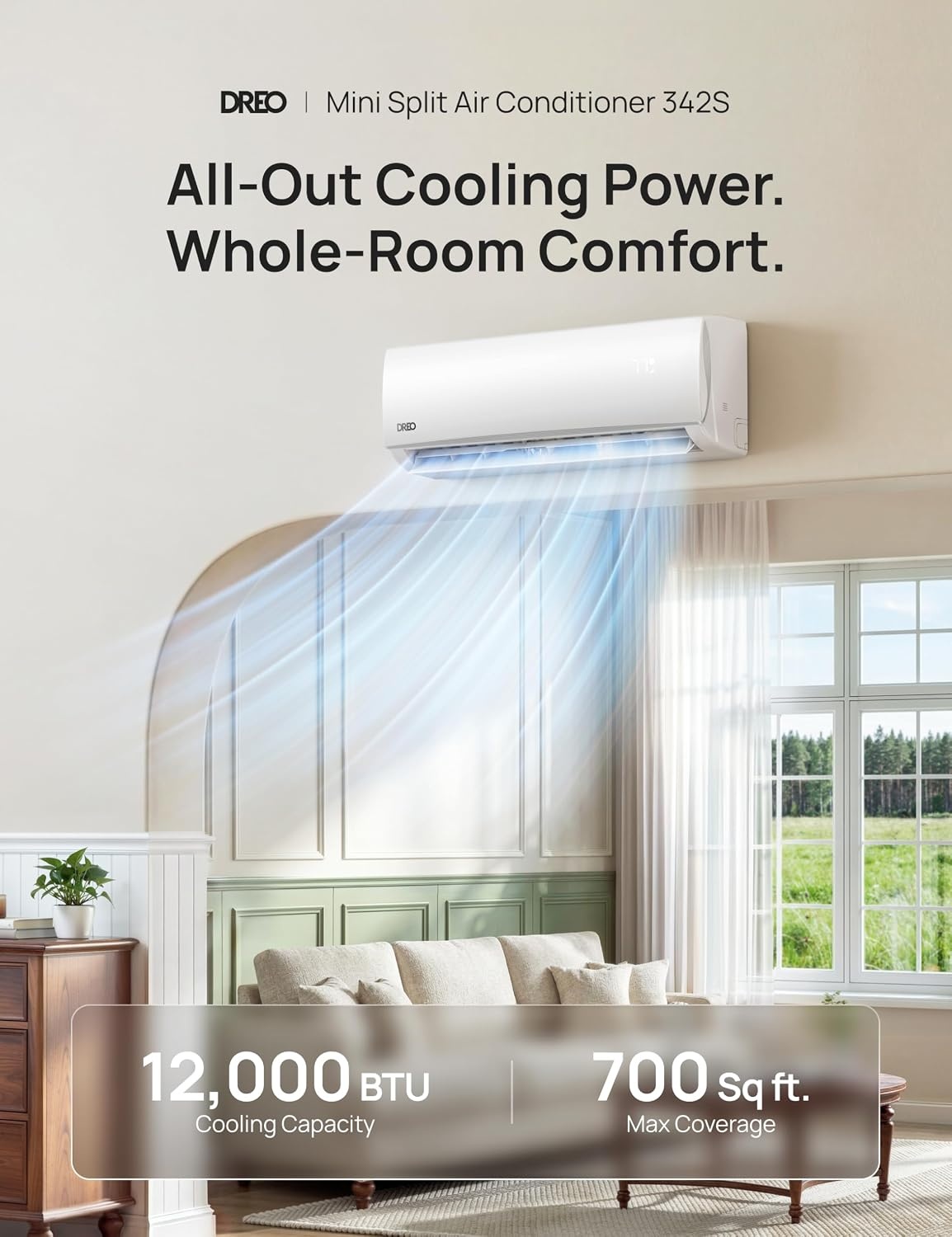 image:imageDREO 12000 BTU Mini Split Air Conditioner Heat Pump 115V Inverter Ductless System 20 SEER2 Energy Efficient Covers Up to 700 SqFt Works with Alexa PreCharged CondenserampInstallation Kit Included