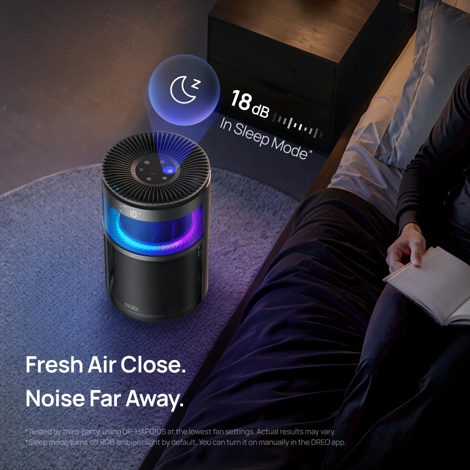 image:imageDREO Smart Air Purifier 530S With RGBIC LightHome HEPA Air Cleaner with WiFiVoiceAlexaSmokeDustPollenOdorPM25 Quality Monitor4 Fan Speeds amp AutoTurbo18dB Quiet Sleep ModesDRHAP010S
