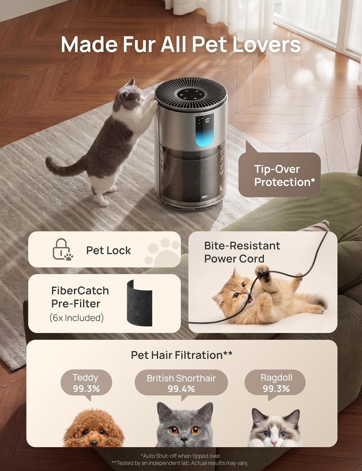 image:imageDREO Smart Pet Air Purifier for Home Bedrooms Air Cleaner with WiFiVoiceAlexa AutoTurboHEPA Sleep Mode for Smoke Dust Pollen Odor PM25 Quality Monitor 4 Speeds DRHAP009AS DREO 539AS